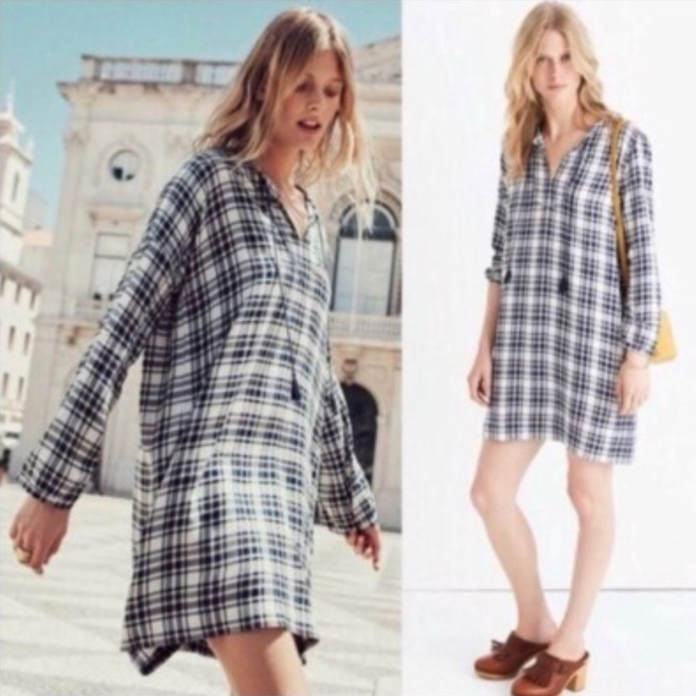 Madewell Navy, Black and White Plaid Tunic Dress / Beach Cover up, size small